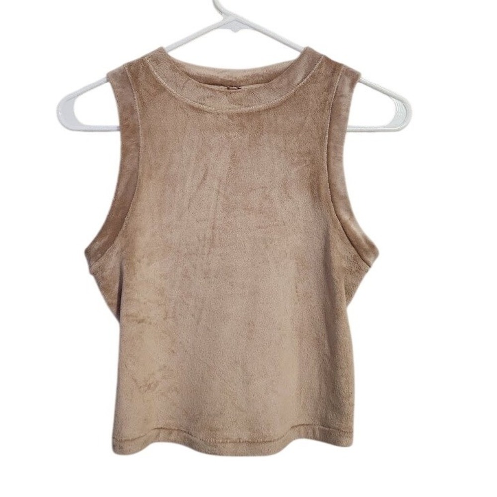 SKIMS Crop Top Velour Sleeveless Tank Top Soft Girl Latte Size M